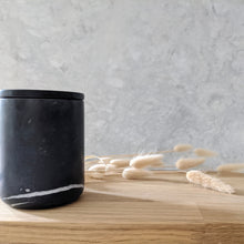 Load image into Gallery viewer, NERO MARQUINA MARBLE HANDCRAFTED CANDEL VESSEL WITH LID