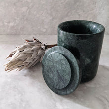 Load image into Gallery viewer, VERDE HONDURAS MARBLE HANDCRAFTED CANDEL VESSEL WITH LID