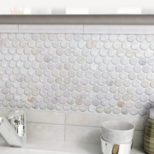 Load image into Gallery viewer, CALACATTA GOLD MARBLE PENNY ROUND HONED MOSAIC