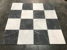 Load image into Gallery viewer, NERO MARQUINA AND MILOS MARBLE TUMBLED CHECKERBOARD