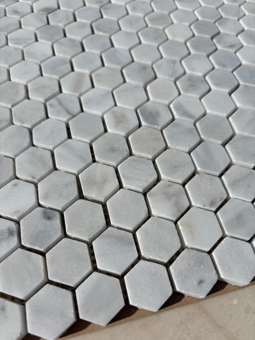 Hexagon Imperial White Marble Mosaic 23x23x10 Honed