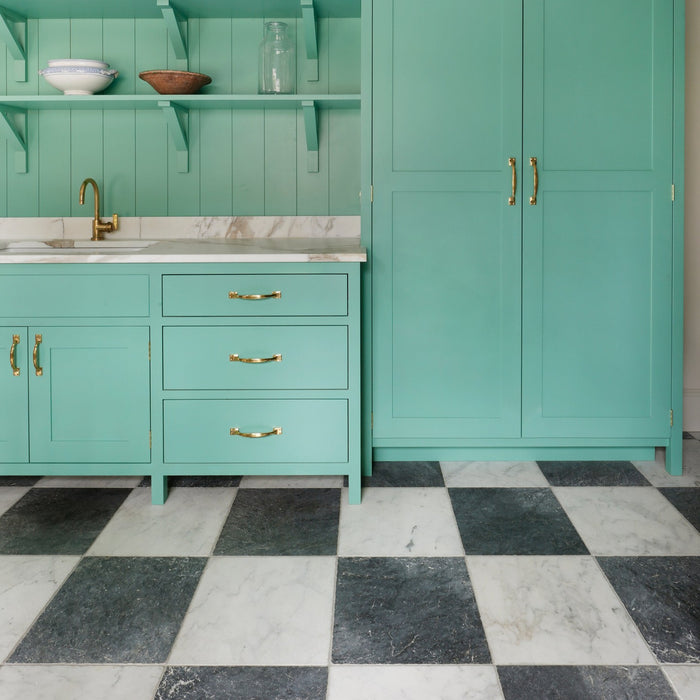 Checkerboard King Blue & Milos Marble Tile 406x406x12