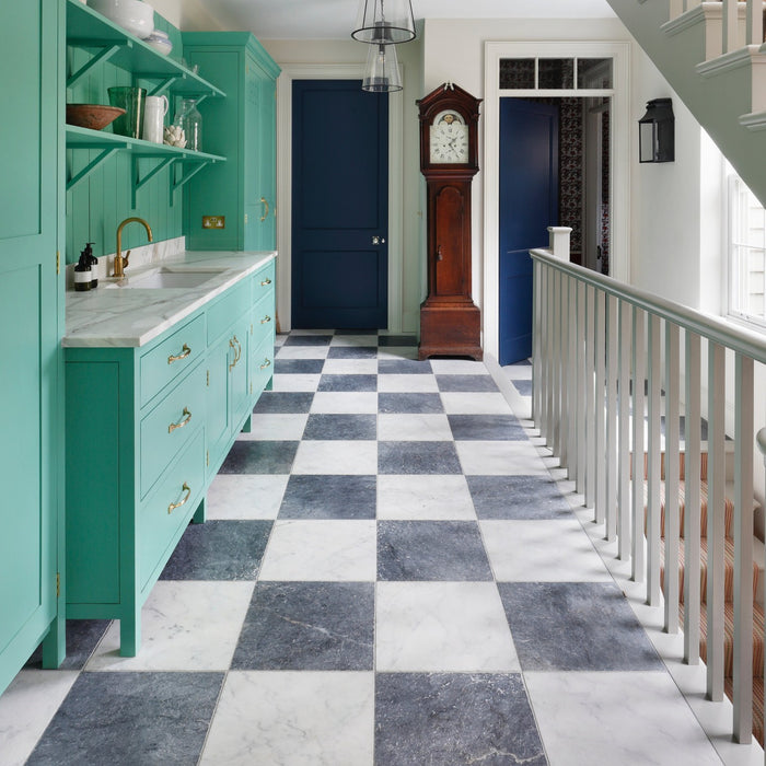 Checkerboard King Blue & Milos Marble Tile 406x406x12