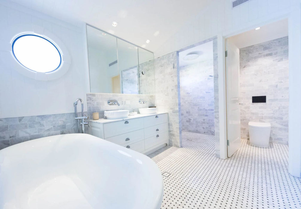 Imperial White Basketweave with Nero Marquina Dot Marble Mosaic
