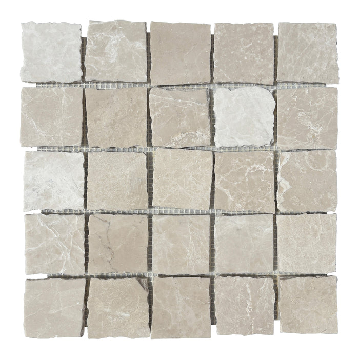 Botticino Marble Rustic Edge Square Mosaic 48x48x10 Polished