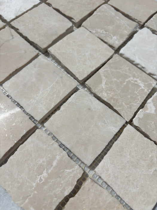 Botticino Marble Rustic Edge Square Mosaic 48x48x10 Polished