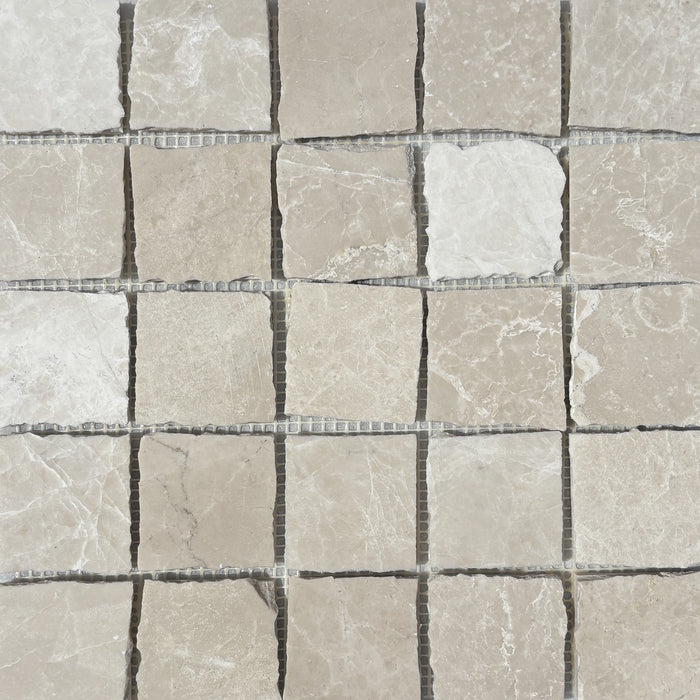 Botticino Marble Rustic Edge Square Mosaic 48x48x10 Polished