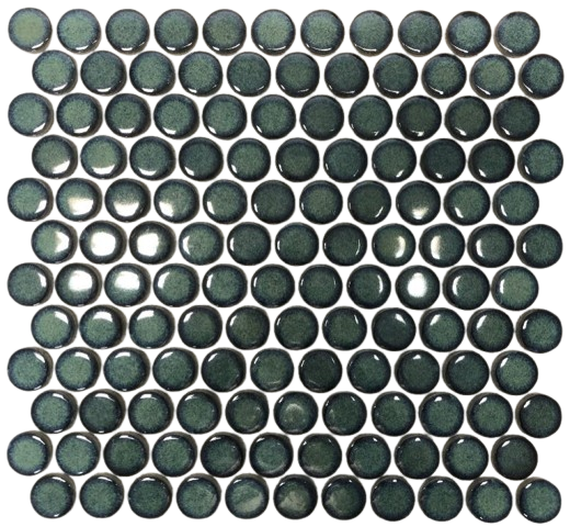 SHADOW GREEN GLOSS MEDIUM PENNY ROUND PORCELAIN MOSAIC