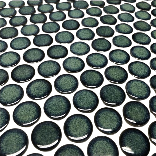Penny Round Shadow Green Porcelain Mosaic