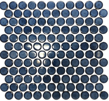Load image into Gallery viewer, SHADOW BLUE GLOSS MEDIUM PENNY ROUND PORCELAIN MOSAIC
