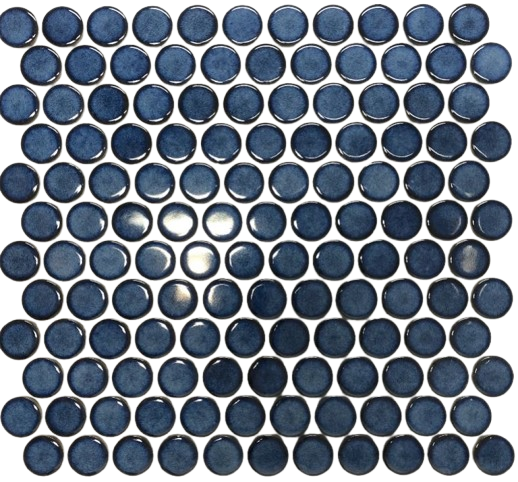 SHADOW BLUE GLOSS MEDIUM PENNY ROUND PORCELAIN MOSAIC