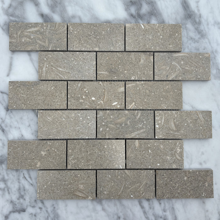 Chateau Green Fossil Limestone Brickbond Mosaic