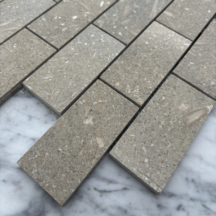 Chateau Green Fossil Limestone Brickbond Mosaic