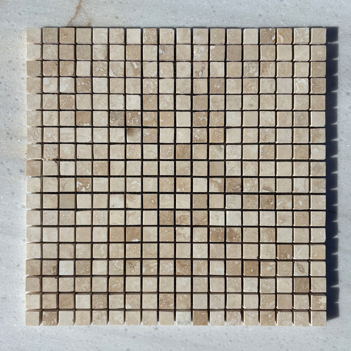 Classic Travertine Mini Square Mosaic Honed & Filled