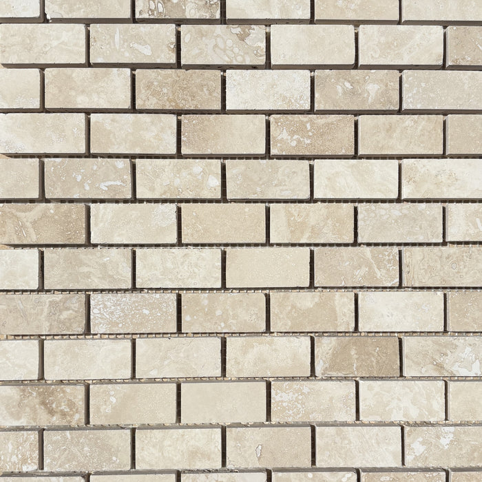 Classic Travertine Mini Brickbond Mosaic Honed & Filled