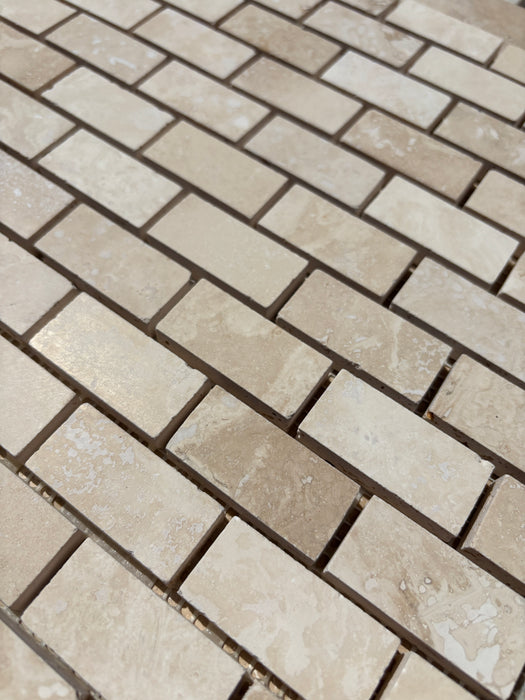 Classic Travertine Mini Brickbond Mosaic Honed & Filled