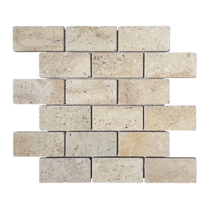 Classic Travertine Brickbond Mosaic 50x100x10 Tumbled
