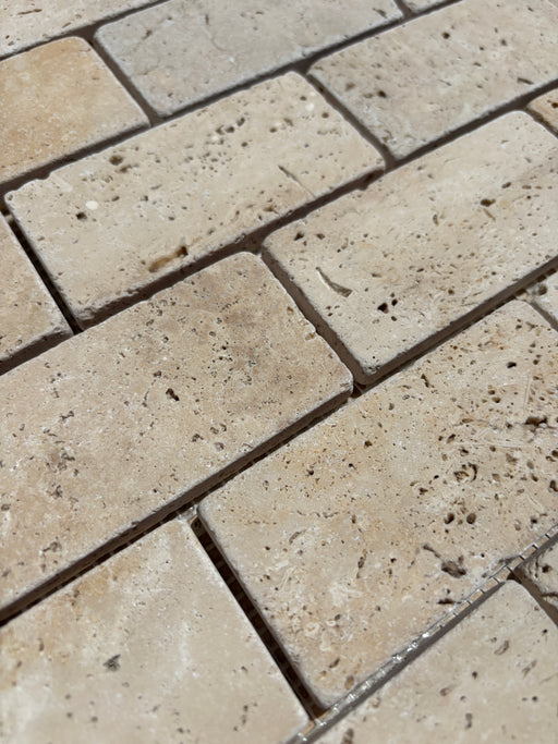 Classic Travertine Brickbond Mosaic 50x100x10 Tumbled