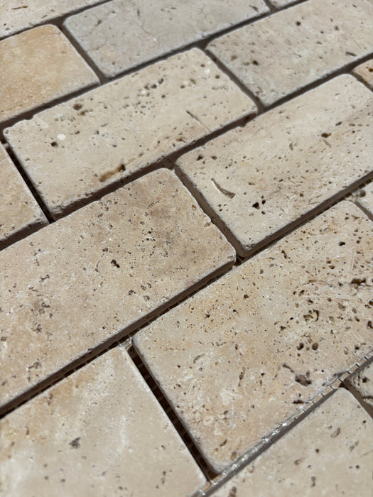 Classic Travertine Brickbond Mosaic 50x100x10 Tumbled