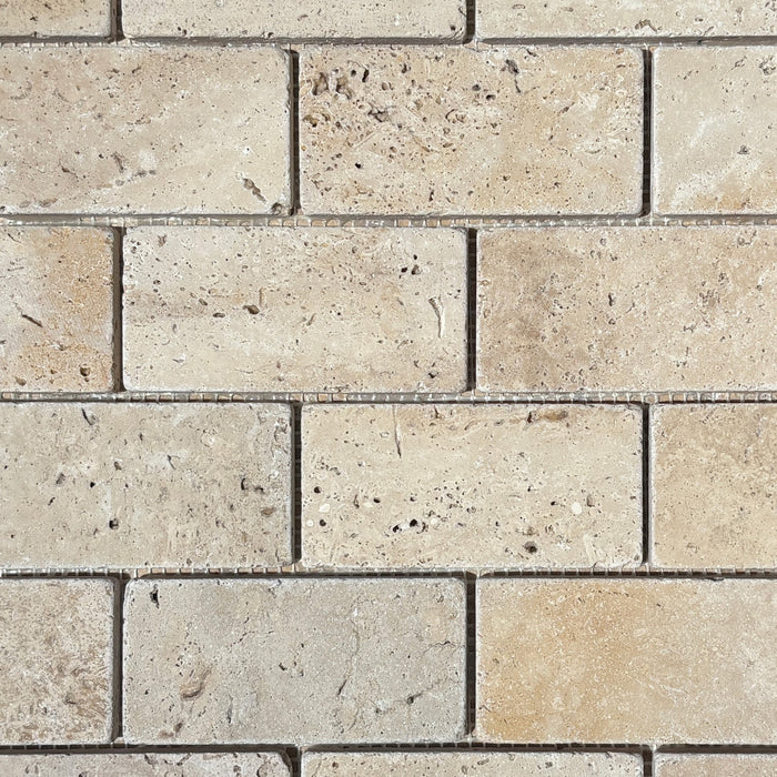 Classic Travertine Brickbond Mosaic 50x100x10 Tumbled