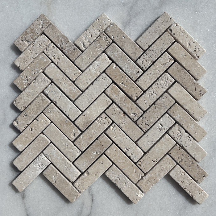 Classic Travertine Herringbone Mosaic 23x75x10
