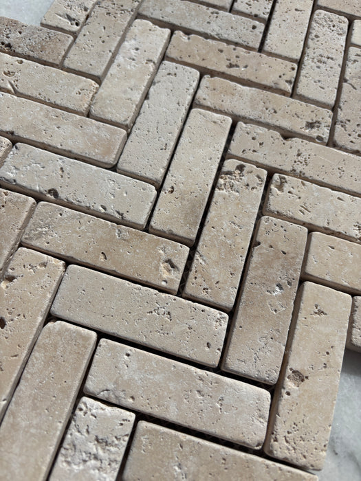 Classic Travertine Herringbone Mosaic 23x75x10