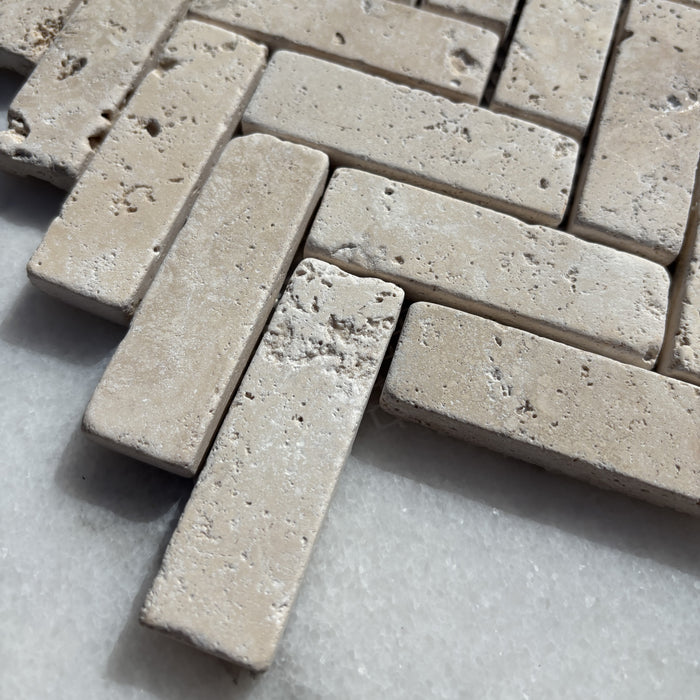 Classic Travertine Herringbone Mosaic 23x75x10