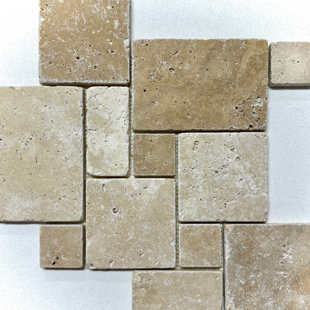 CLASSIC TRAVERTINE MINI FRENCH PATTERN TUMBLED MOSAIC