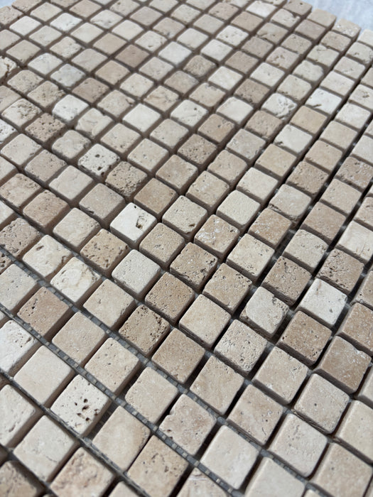 Classic Travertine Mini Square Mosaic Tumbled