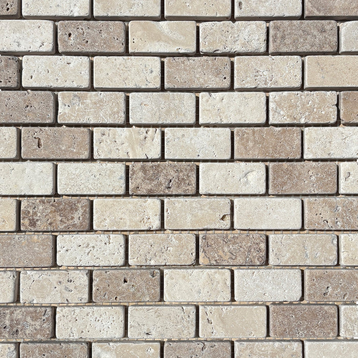 Noce & Classic Travertine Mini Brickbond Mosaic