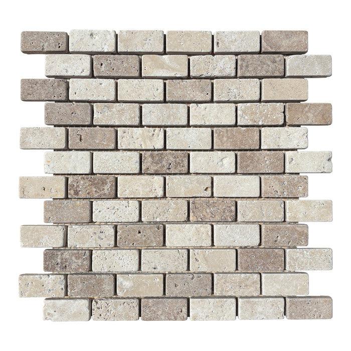 Noce & Classic Travertine Mini Brickbond Mosaic