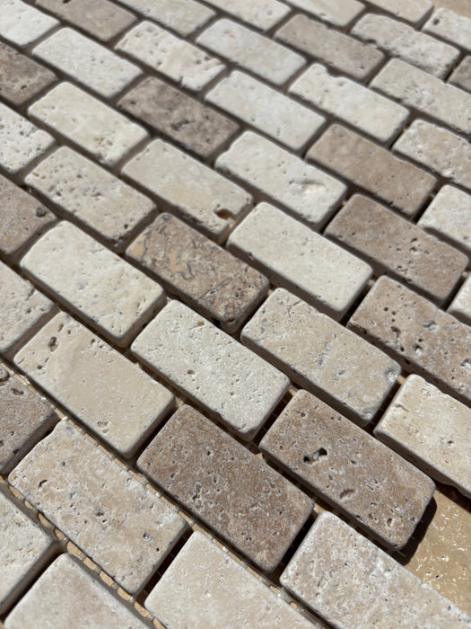 Noce & Classic Travertine Mini Brickbond Mosaic