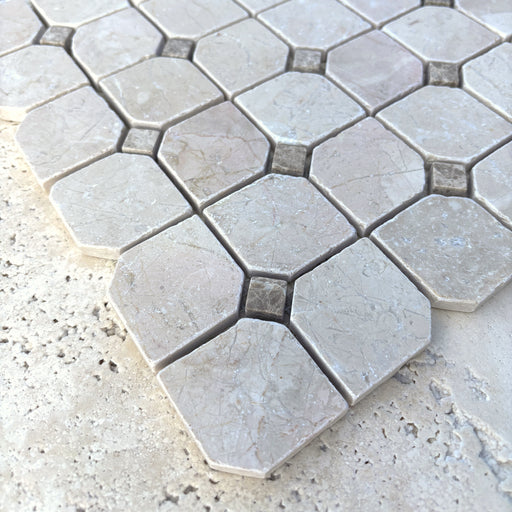Crema Marfil & Emperador Marble Octagon Mosaic