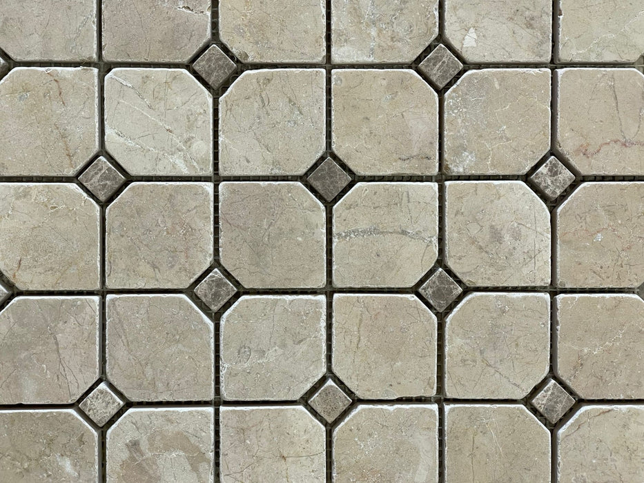 Crema Marfil & Odeon Marble Octagon & Dot Mosaic
