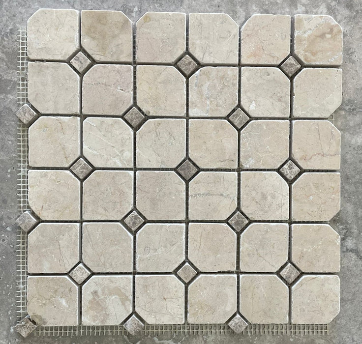 Crema Marfil & Odeon Marble Octagon & Dot Mosaic