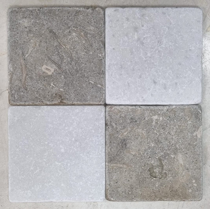 Checkerboard Chateau Green Fossil Limestone & Crystal White Marble Tile