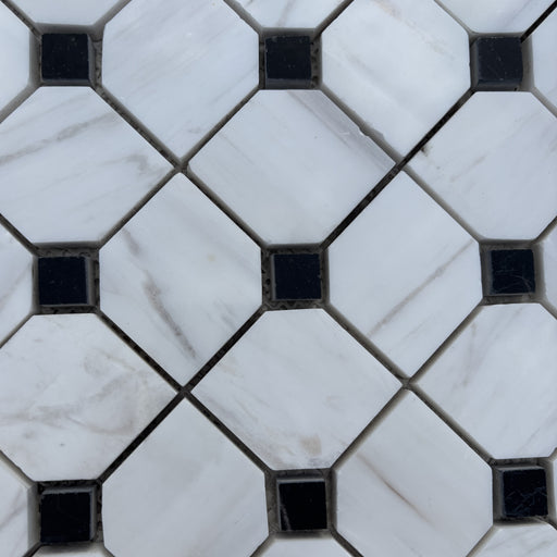 Smokey Dolomite Large Octagon with Nero Marquina Dot Mosaic