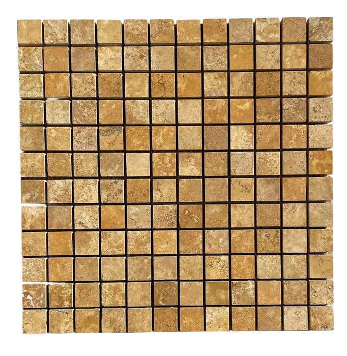 Golden Travertine Small Square Mosaic