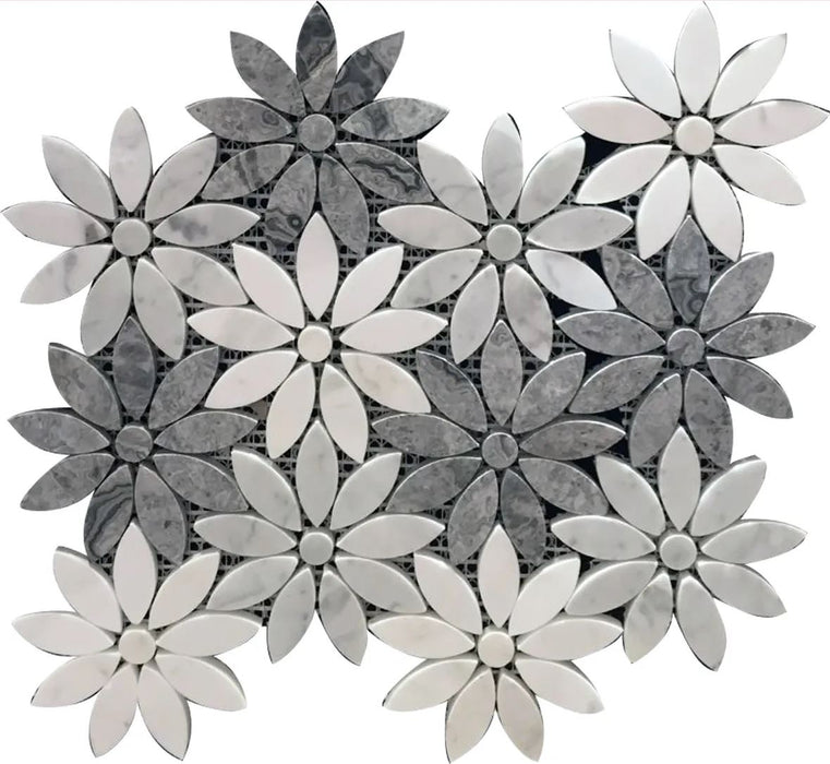 Daisy Mixed Grey Marble Mosaic
