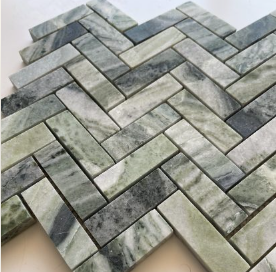 Fontana Verde Marble Herringbone Mosaic