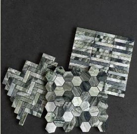 Fontana Verde Marble Herringbone Mosaic