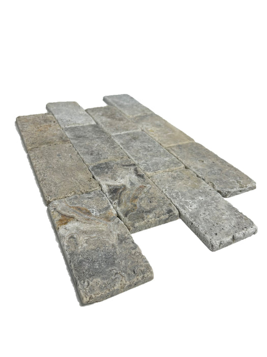 Silver Travertine Subway Tile 75x150x10 Tumbled & Unfilled