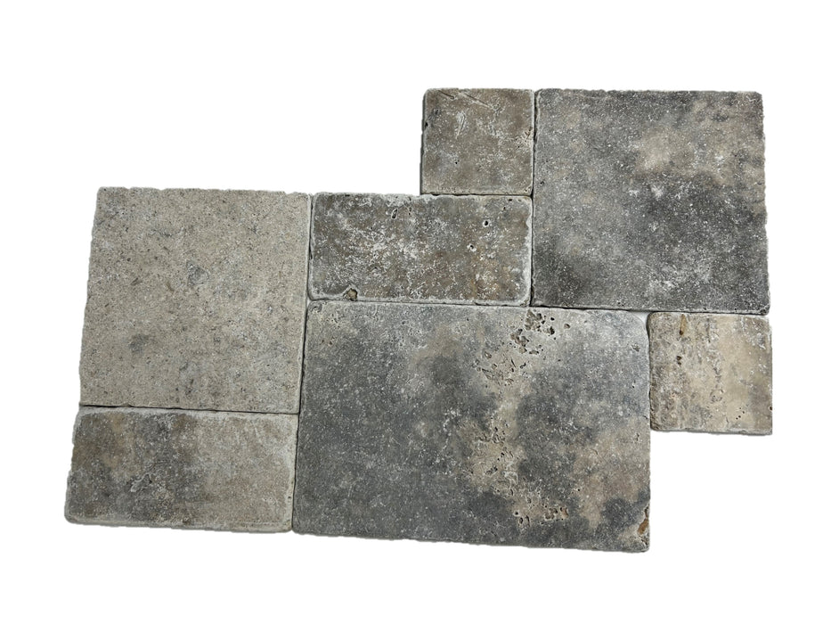 Silver Travertine Tile Medium French Pattern Tumbled