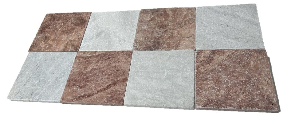 Checkerboard 203x203 Rosso Travertine & Solto Marble Tile