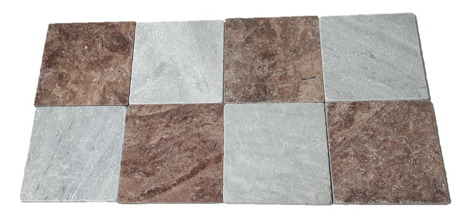 Checkerboard 203x203 Rosso Travertine & Solto Marble Tile