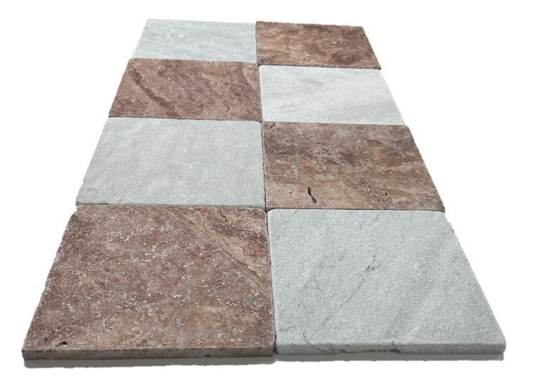Checkerboard 203x203 Rosso Travertine & Solto Marble Tile