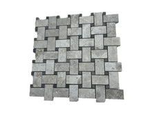 Load image into Gallery viewer, SILVER SHADOW + DARK EMPERADOR DOT MARBLE BASKETWEAVE HONED MOSAIC
