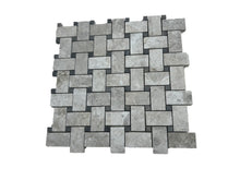 Load image into Gallery viewer, SILVER SHADOW + DARK EMPERADOR DOT MARBLE BASKETWEAVE HONED MOSAIC
