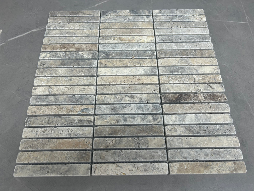 SILVER TRAVERTINE KITKAT UNFILLED & TUMBLED MOSAIC