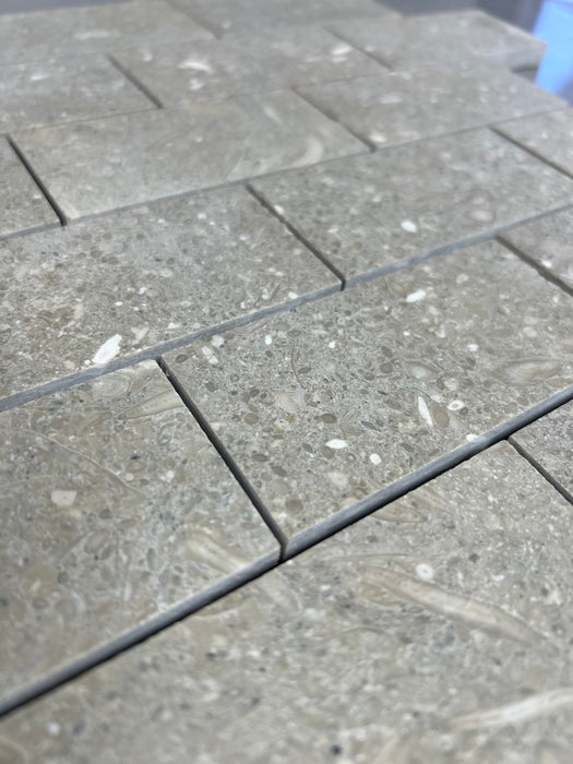 Chateau Green Fossil Limestone Brickbond Mosaic